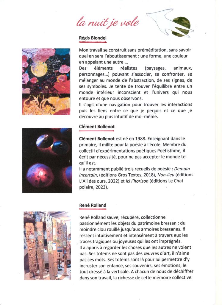 La nuit je vole Régis Blondel Clément Bollenot René Rolland H2M Bourg en Bresse